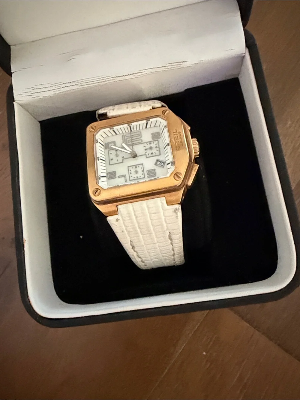 BREIL White Leather Strap Watch with Rose Gold Case